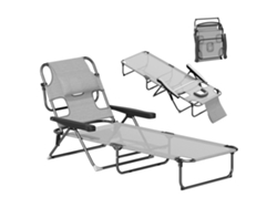 Tumbona Jardín, 4 Compartimentos, Orificio, Reposacabezas, 72x194x89cm, Gris