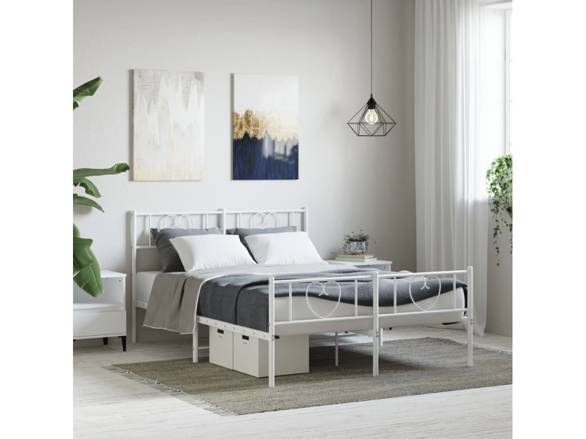 Estructura Cama Sin Colchón Con Estribo Metal Blanco 120x190 Cm