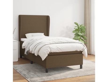 vidaXL Cama con somier y colchón 90x190 cm tela marrón oscuro