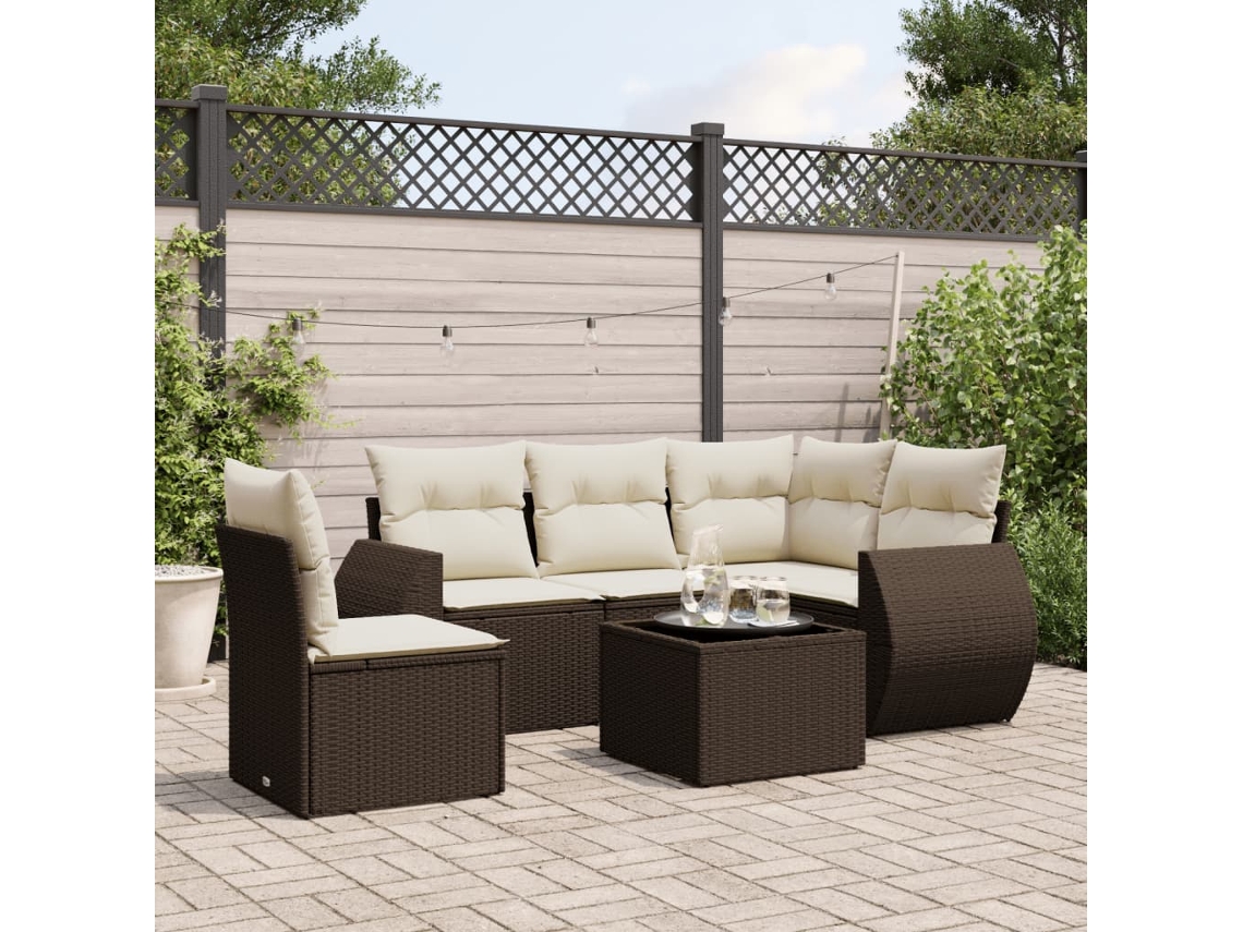 Conjunto de sofá de jardín de 6 piezas con cojines de mimbre sintético marrón de DKD Home Decor