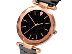 Reloj De Pulsera De Cuarzo Para Mujer Con Esfera Estrellada Y Elegante Correa Informal De Acero Negro.