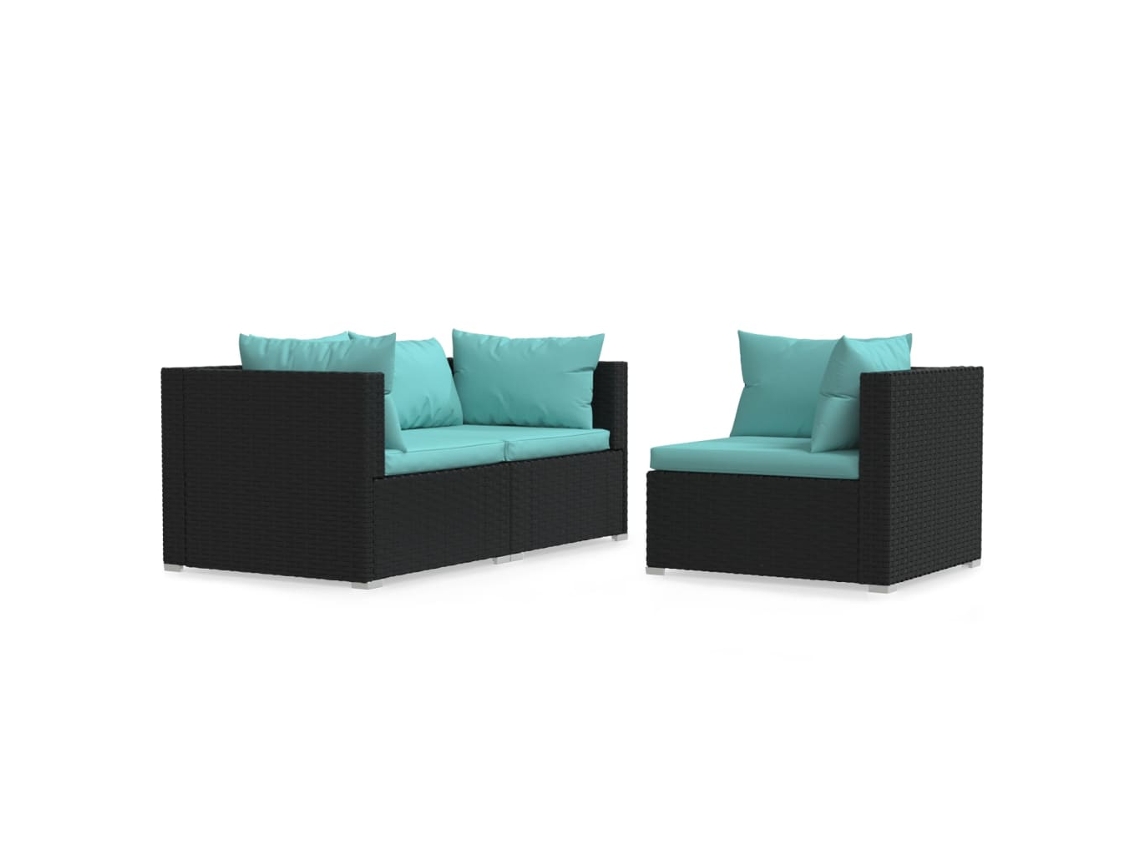 Maison Exclusive - Set De Muebles De Jardín 3 Pzas Y Cojines Ratán Sintético Negro