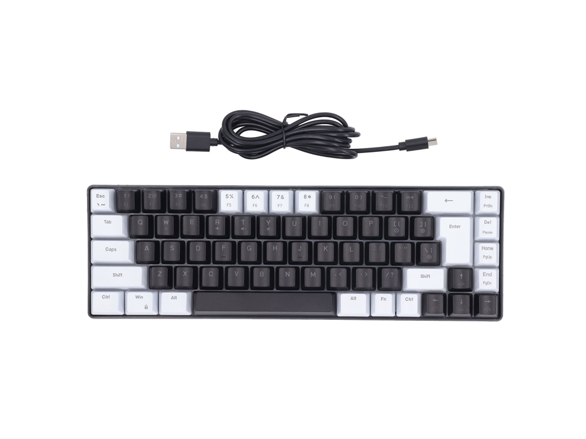 Teclado de membrana para juegos de 68 teclas con retroiluminación RGB y USB para Windows, Office y hogar. Blanco y negro.