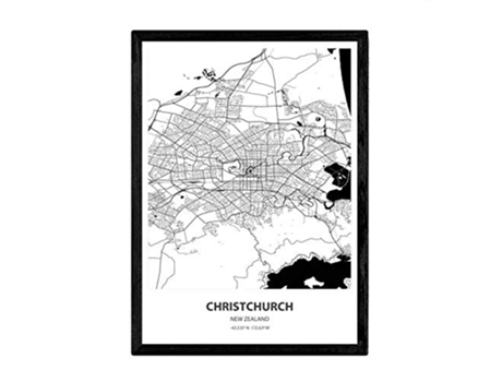 Poster NACNIC Mapa de Christichurch Nueva Zelanda (A3)