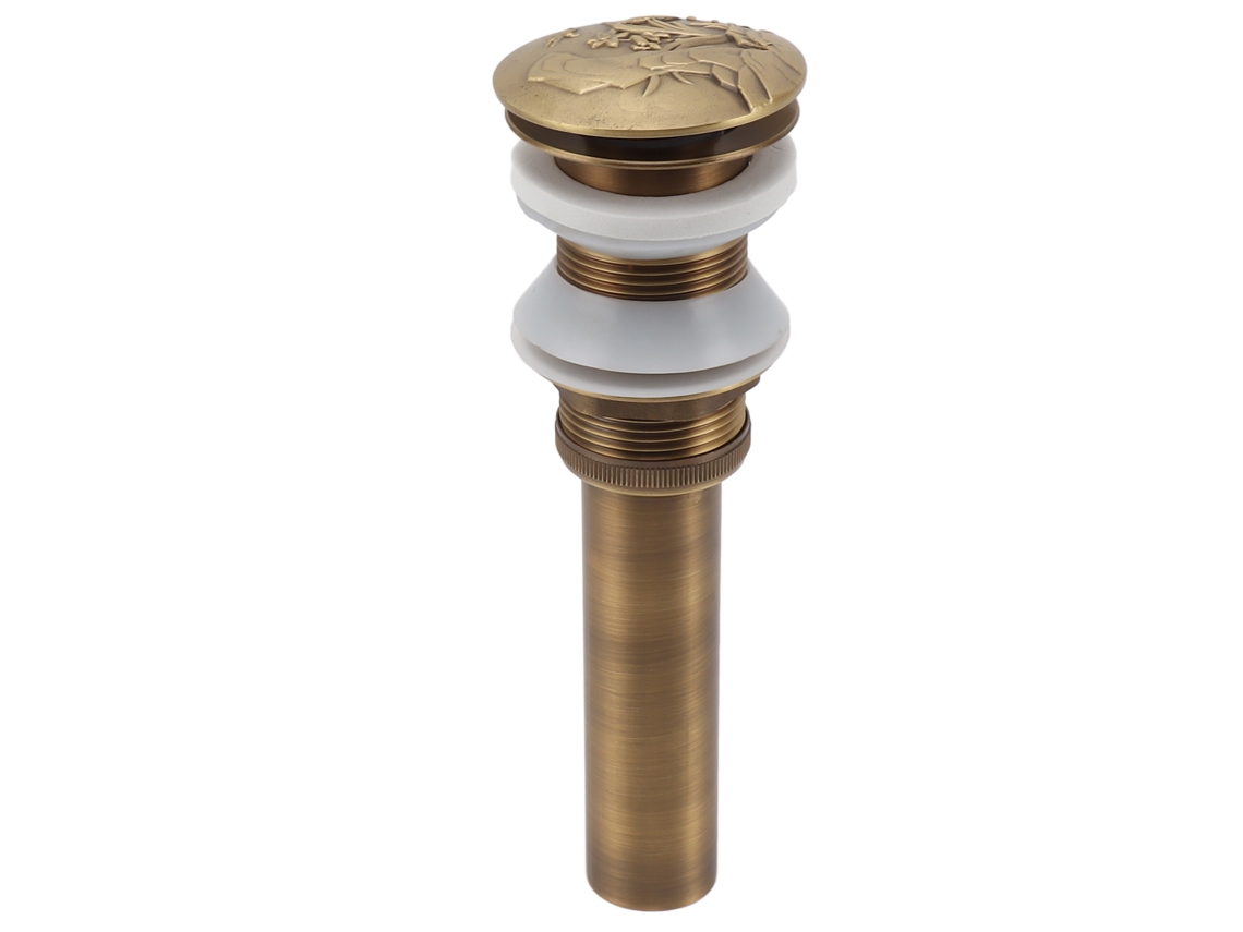Tapón de desagüe de baño de cobre antiguo con rebosadero y desagüe emergente