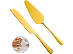 Soporte Pequeño Para Pasteles Y Espátula, 2 Piezas, Acero Inoxidable, Dorado.