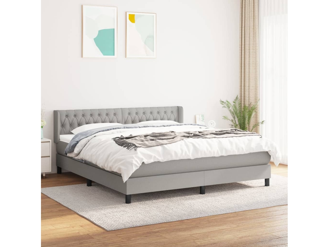 Cama Box Spring Con Colchón Tela Gris Claro 180x200 Cm