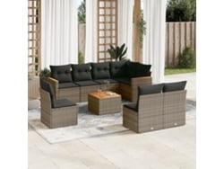 Conjunto de sofá de jardín de 9 piezas con cojines de mimbre gris de DKD Home Decor