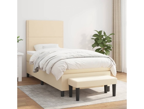 vidaXL Cama con somier y colchón 90x190 cm tela color crema