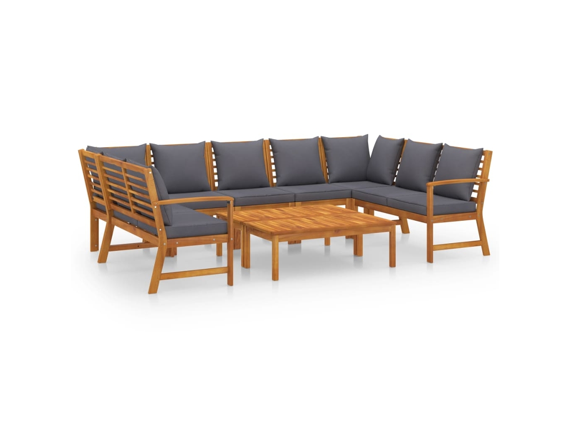Maison Exclusive - Muebles De Jardín 9 Pzas Cojines Crema Madera Maciza De Acacia
