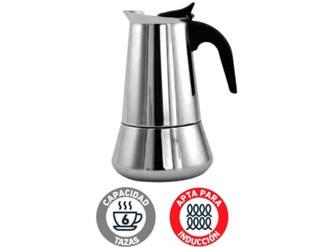 Cafetera Italiana Induccion Acero Inoxidable Interior Antioxido 6 tazas TIENDA EURASIA