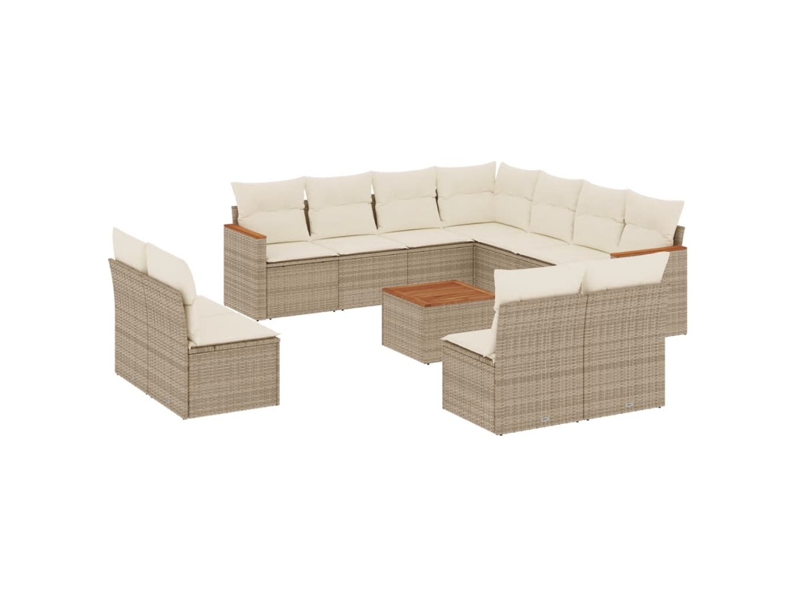 Conjunto de 12 sofás de jardín con cojines de mimbre, beige, EXCLUSIVO DE LA CASA