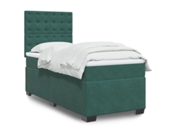 Cama Box Spring Con Colchón Terciopelo Verde Oscuro 100x200 Cm