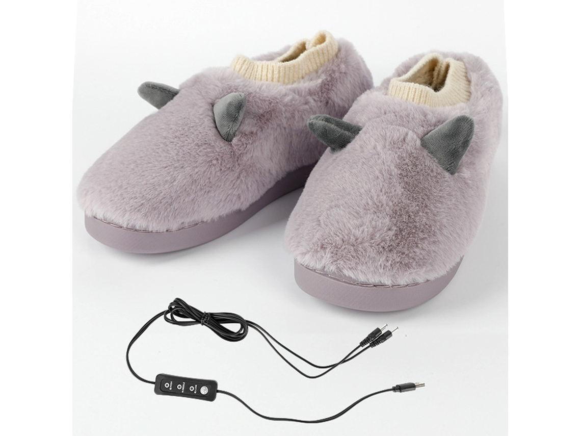 Calentador de pies eléctrico, pantuflas de felpa calefactables con alimentación USB y 3 ajustes de temperatura Cuich (morado, 38 39)