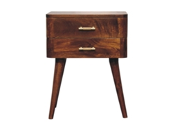 Cómoda de estilo nórdico en madera maciza marrón, 2 cajones, mueble artesanal marrón oscuro.
