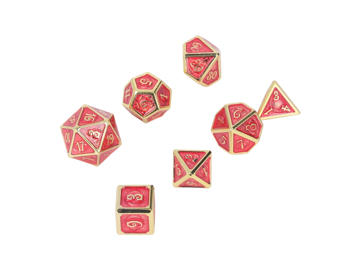 2026-7pcs Dados Poliédricos De Metal Rojo Oro Flexible Con Números Claros Grabados Exquisitos Para Juegos De Mesa Y Rpg