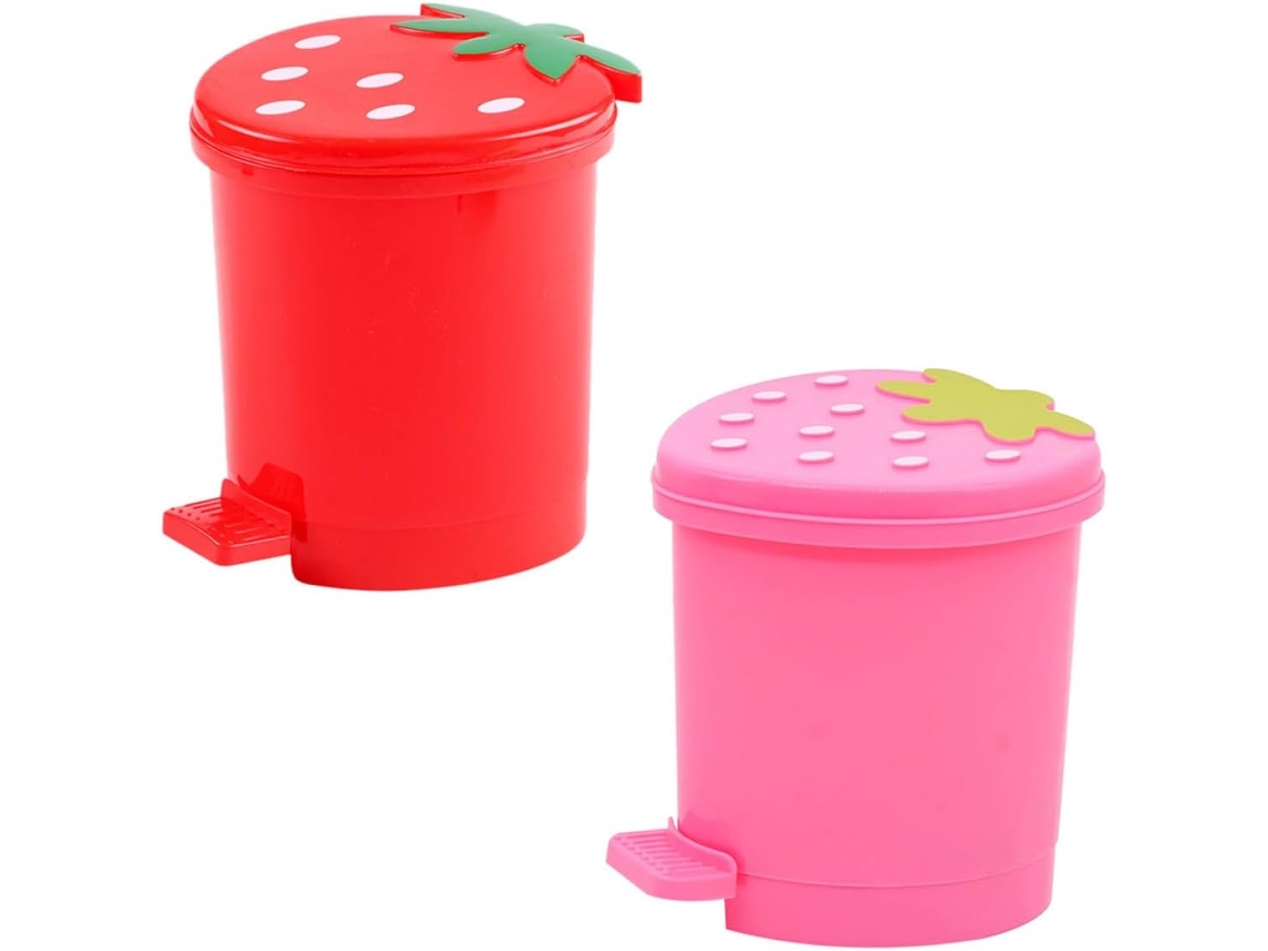 Juego De 2 Papeleras Con Forma De Corazón Y Diseño De Fresa, Rojas Y Rosas.