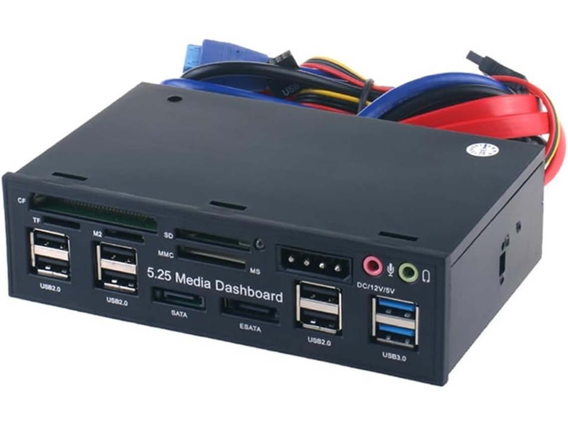 Lector De Tarjetas Múltiples Para Panel Multimedia De 5,25 Pulgadas, Sata, Usb 2.0/3.0 Y Sata Para Ordenadores De Sobremesa.