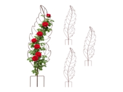 Relaxdays Celosía, Juego De 4, Hxb: 100 X 30 Cm, Forma De Hoja, Metal, Soporte Para Trepadoras, Jardín Y Macetas, Marrón