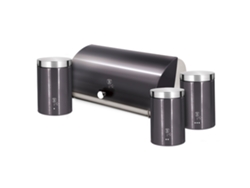 Panera de Mesa +Juego 3 Botes Cocina Almacenaje BERLINGER HAUS Contenedor de Pan con Tapa (Gris - Aço Inoxidável)