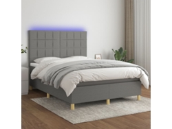 Cama Box Spring Colchón Y Luces Led Tela Gris Oscuro 140x190 Cm