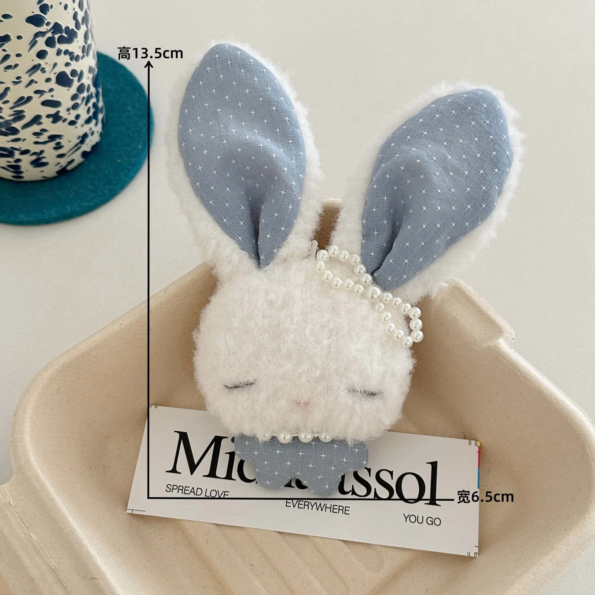 (azul) Lindo Llavero De Peluche De Conejo Colorido Con Adornos De Perlas