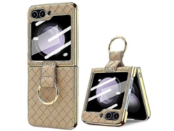 For Samsung Galaxy Z Flip5gold2026 Vietao Woven Leather Metal Ring Phone Case