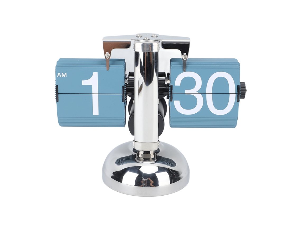 Reloj de mesa digital Baok de estilo europeo retro, fabricado en acero inoxidable 304, automático y mecánico, para salón, 12 horas, con patas azules.