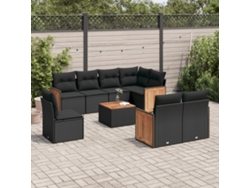 Conjunto de sofás de jardín de 9 piezas DKD Home Decor con cojines de mimbre negros