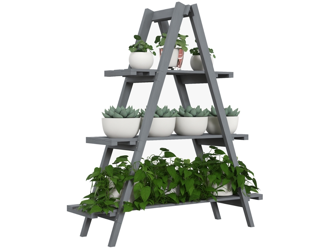 Soporte plegable de madera de 3 niveles para plantas con estructura en forma de A para jardín y patio, 100x36x112 cm, gris, PMM CAPITALI