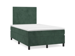 Cama Box Spring Colchón Y Led Terciopelo Verde Oscuro 120x190cm