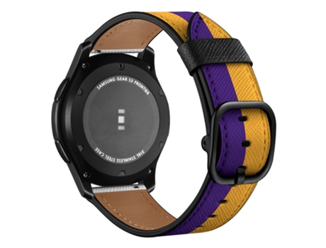 Correa de piel auténtica 22mm para Samsung Gear S3 Classic/S3 Frontier/Galaxy Watch 46mm - amarillo/raya morada