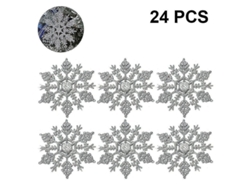 Fasst-24 Adornos De Copos De Nieve De Plástico Con Purpurina Para Navidad Blanco Oro Plata 10 Cm