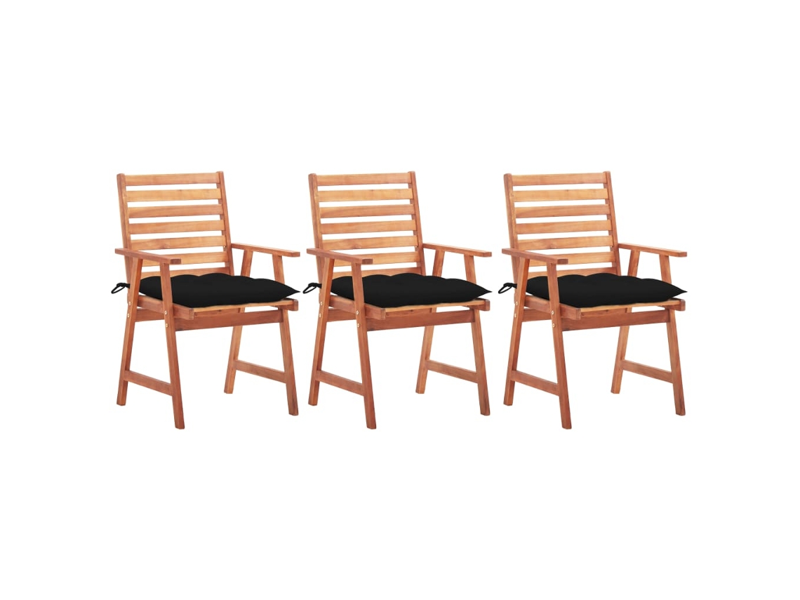 Sillas de comedor de jardín de 3 piezas DKD Home Decor con cojines de acacia maciza