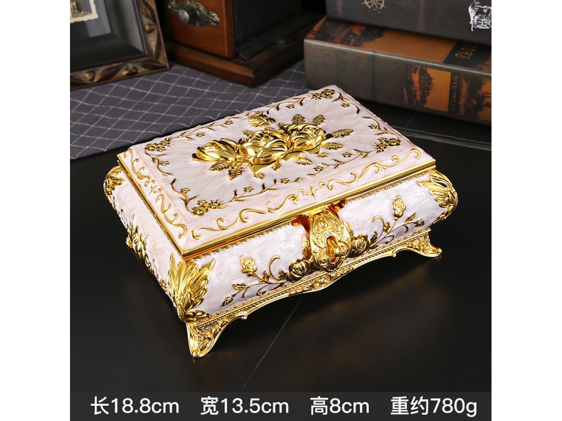 Caja de joyería Court (dorada y blanca), diseño antiguo, caja creativa para guardar anillos.