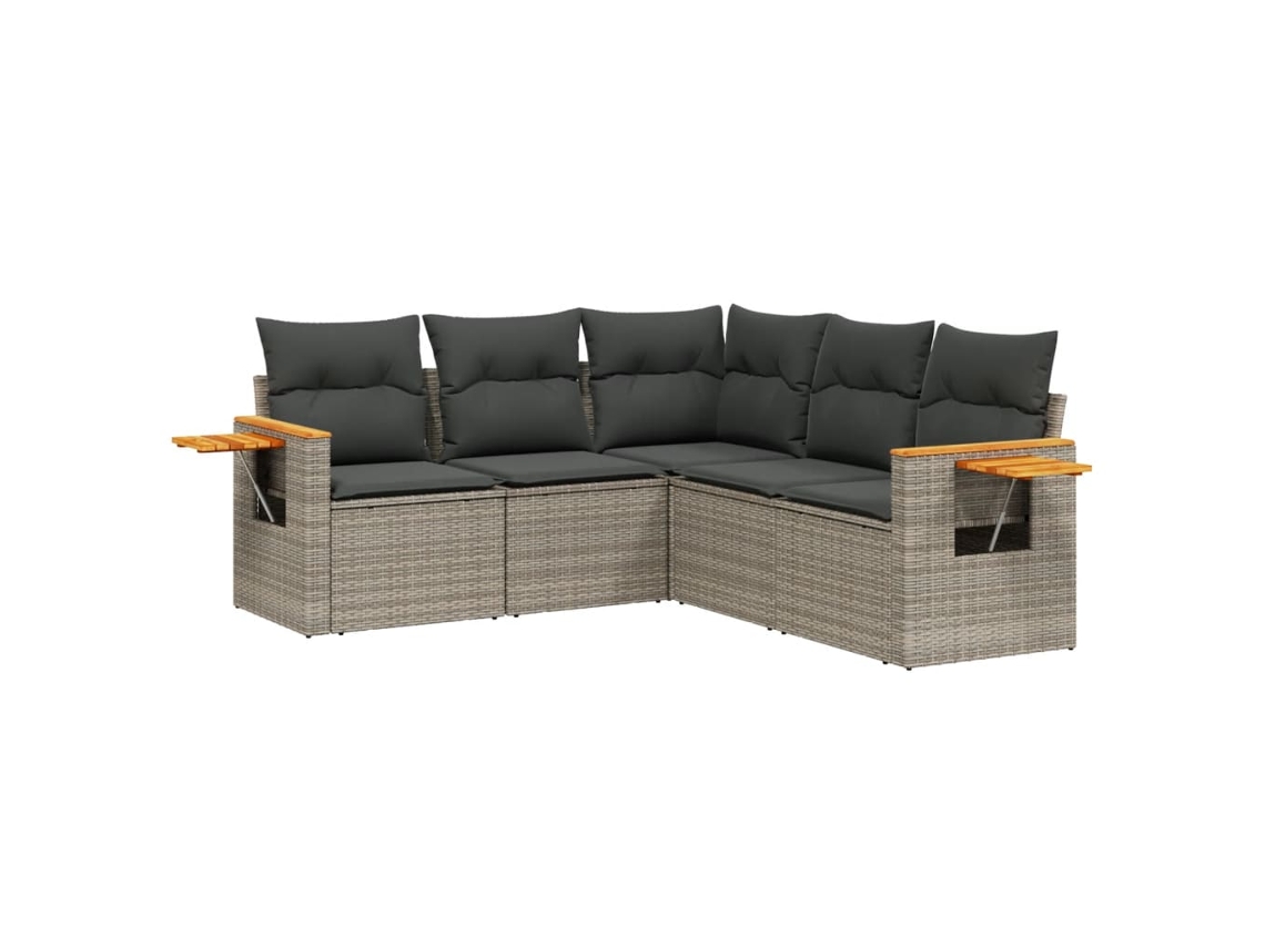 Conjunto 5 de sofás jardín con cojines VIDAXL ratán sintético gris