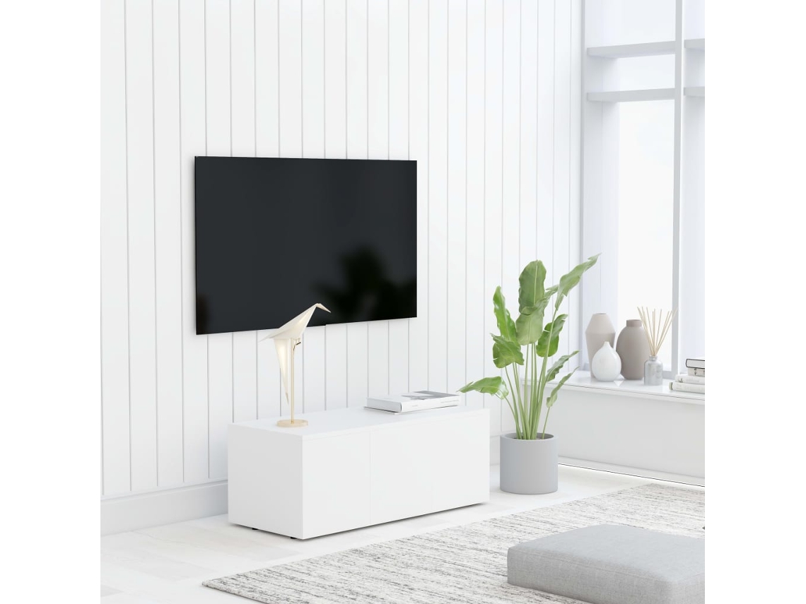 Mueble Para Tv | Mueble De Salón | Cabinet De Tv Madera Contrachapada Blanco 80x34x30 Cm Wsd320647