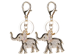 2pcs Chaveiro Pingente Elefante de Liga de Zinco para Carro Sacola Decoração Acessório Preto e Branco