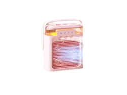 Ventilador de aire acondicionado portátil (rosa), recargable por USB, con función de nebulización y 3 modos de nebulización.