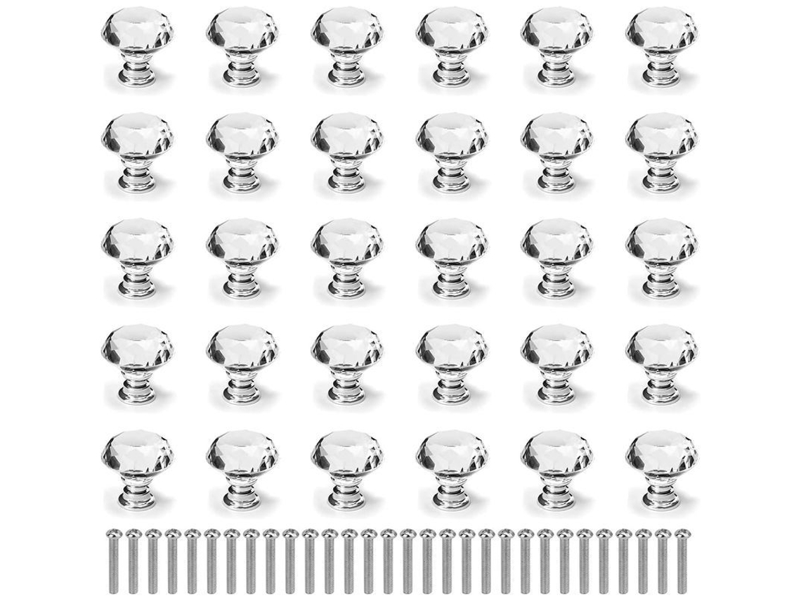 30 Manejos De Cristal Redondo 30mm Para Armarios Cajones, Material Vidrio Y Zinc, Incluye Tornillos