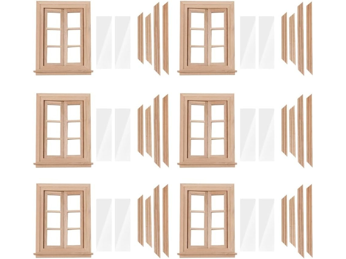 6x Casa De Muñecas En Miniatura 1:12 Con Ventanas Dobles De Madera, 6 Marcos Y Paneles De Vidrio, Para Armar.