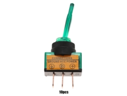 Veloriskku-10 Piezas de Interruptor de palanca LED de 12 V CC 20 A con cable largo de 3 pines 12 mm ASW-13D Verde