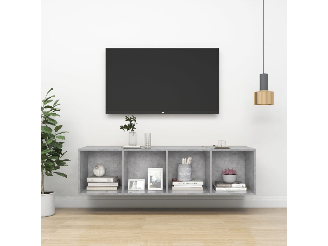 Pack de Muebles de Armario Tv 37X37X142,5Cm Contrachapado Gris Cemento