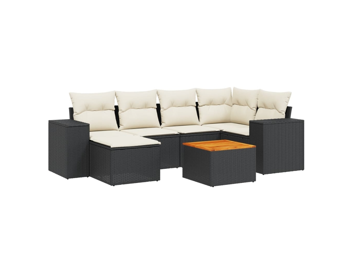 Maison Exclusive - Set De Comedor De Jardín 7 Pzas Y Cojines Ratán Sintético Negro