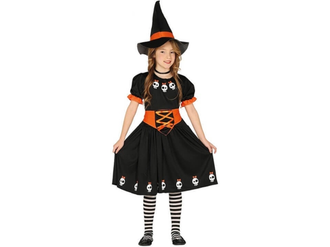 Disfraz de Niña DISFRAZZES Brujita Calaveras Naranja Y Negro (Talla: 10 a 12 años)