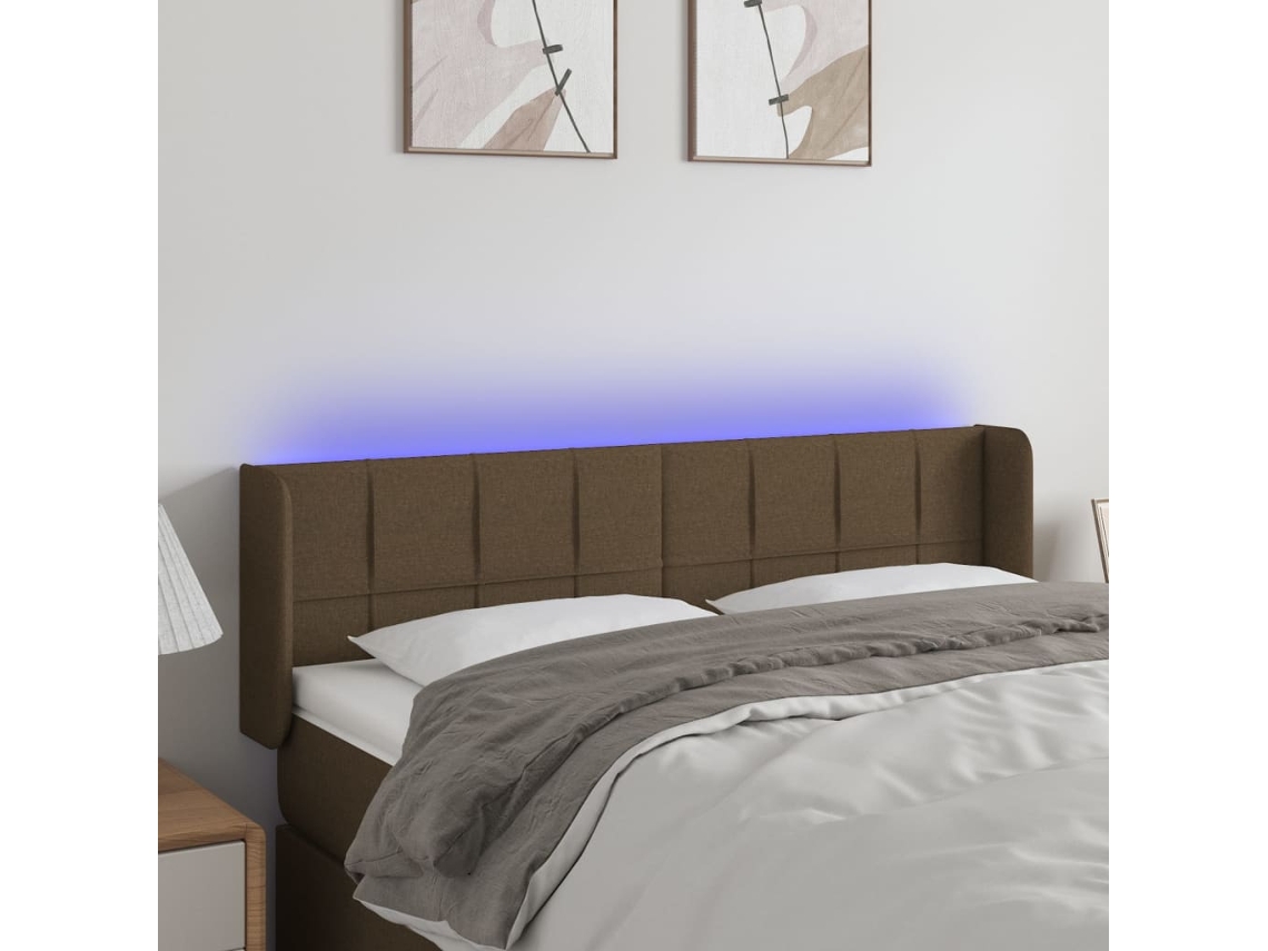 Cabecero Con Led De Tela Marrón Oscuro 147x16x78/88 Cm