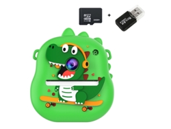 Cámara instantánea Eifson S8, cámara dual HD de 4800 W, pantalla IPS 2.0 con tarjeta de memoria de 32 g (Dinosaurio verde)