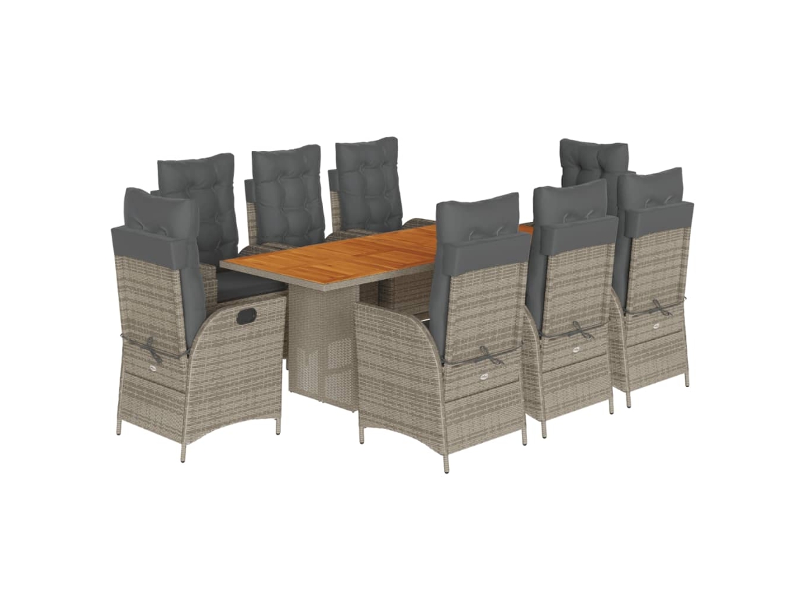 Maison Exclusive - Juego de comedor de jardín de 9 piezas con cojines de mimbre y patas grises