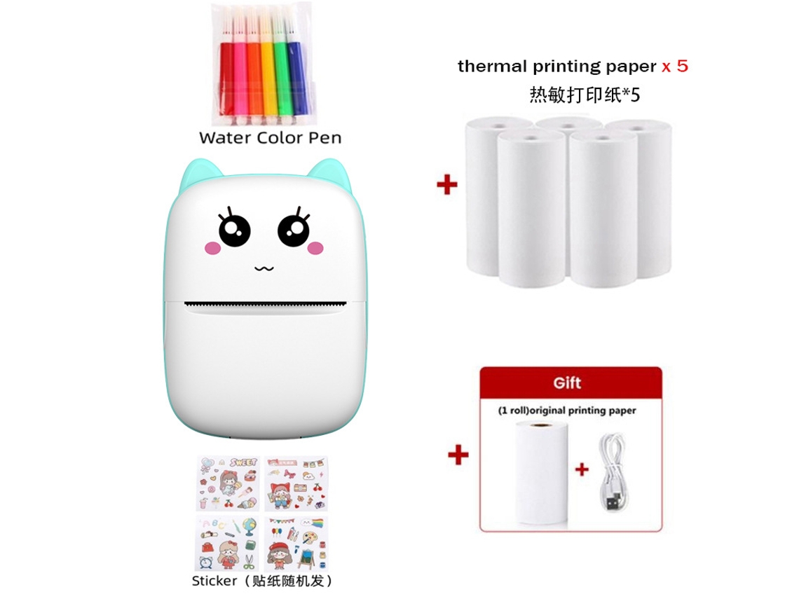 Impresora Térmica Inalámbrica De 203 Dpi. Impresión Sin Tinta Con Papel De Impresión, Bolígrafo De Acuarela Y Pegatinas Para Ios Y Android, Color Azul. GERTIZ