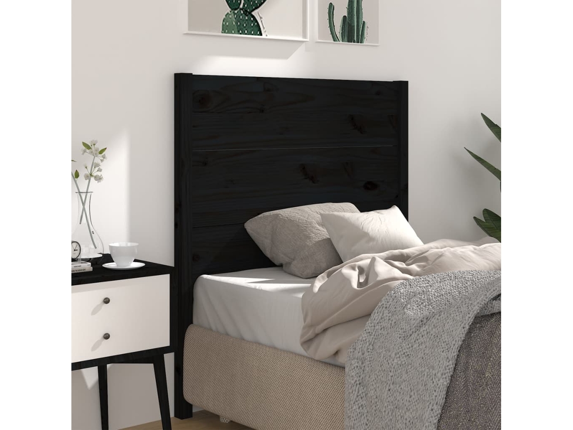 Cabecero Madera Maciza De Pino Negro 96x4x100 Cm